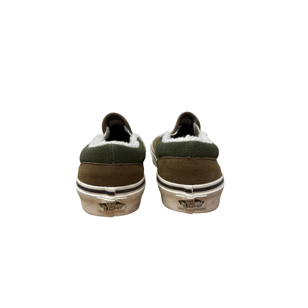 Vans Classic Slip-On Suede Sherpa Faux Fur Lined Olive Green Mens 6.5 Womens 8